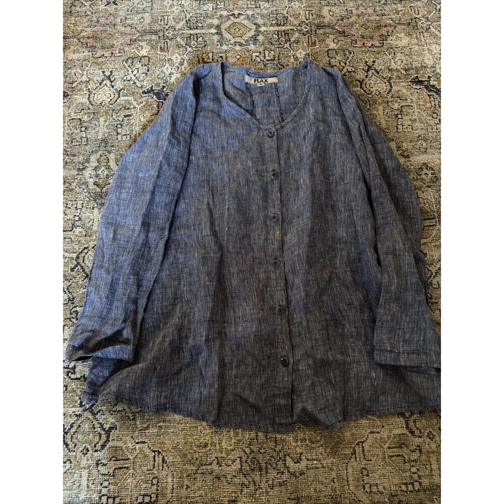 Flax Long Sleeve 100% Linen Blouse Shirt Size Small Blue Button Down - Picture 1 of 4